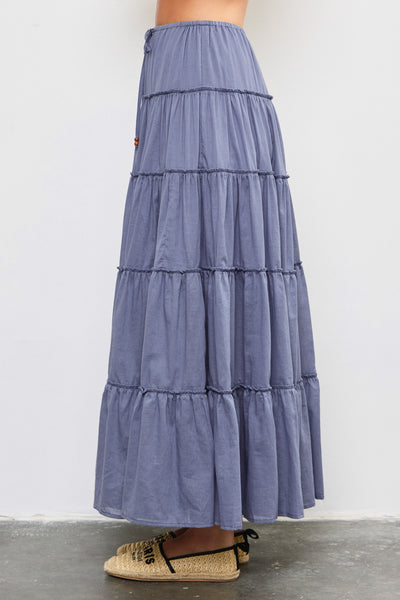 Drawstring Detail Tiered Maxi Skirt