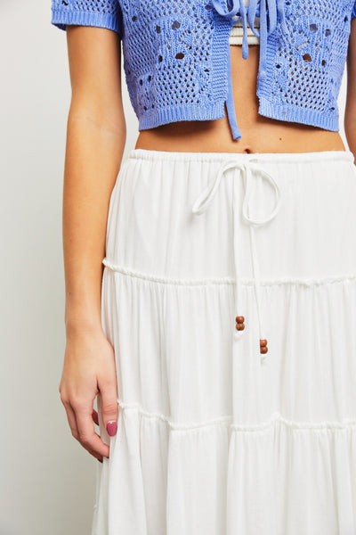 Drawstring Detail Tiered Maxi Skirt