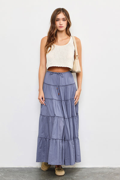 Drawstring Detail Tiered Maxi Skirt
