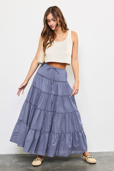 Drawstring Detail Tiered Maxi Skirt