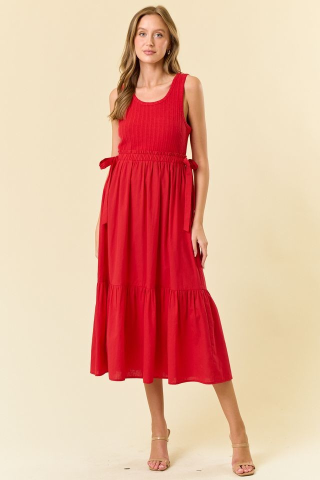 Mix Media Side Tie Midi Dress