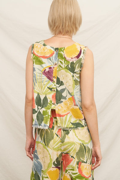 Tropical Fruit Print Sleeveless Top