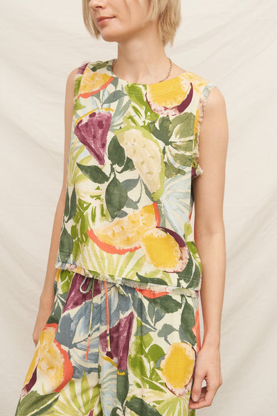 Tropical Fruit Print Sleeveless Top