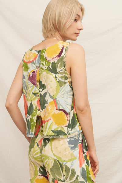 Tropical Fruit Print Sleeveless Top