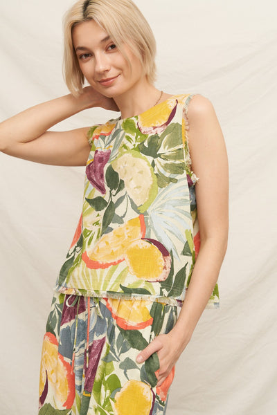 Tropical Fruit Print Sleeveless Top