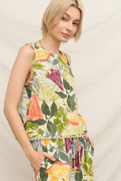 Tropical Fruit Print Sleeveless Top