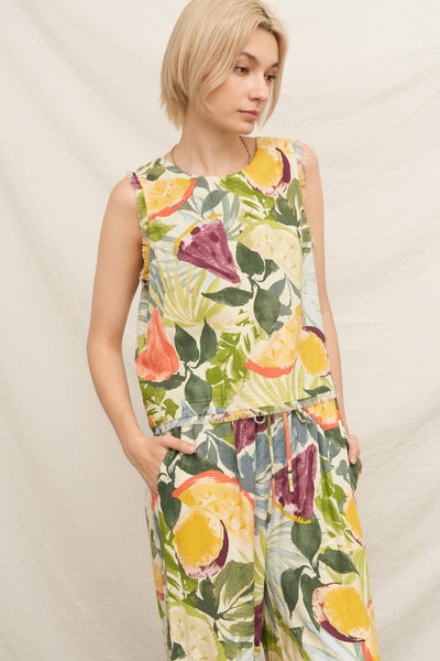 Tropical Fruit Print Sleeveless Top