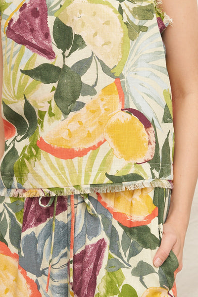 Tropical Fruit Print Sleeveless Top