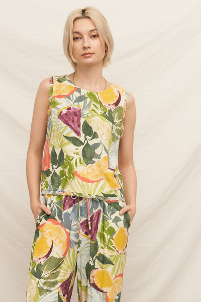 Tropical Fruit Print Sleeveless Top