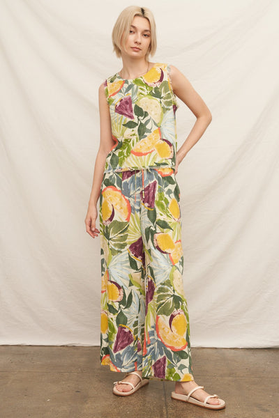 Tropical Fruit Print Flowy Pants