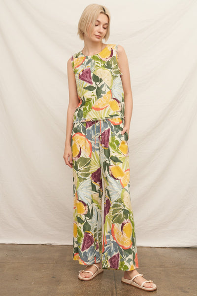 Tropical Fruit Print Flowy Pants