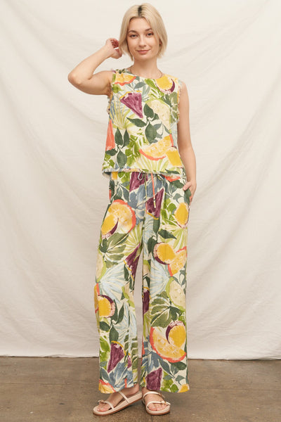 Tropical Fruit Print Flowy Pants
