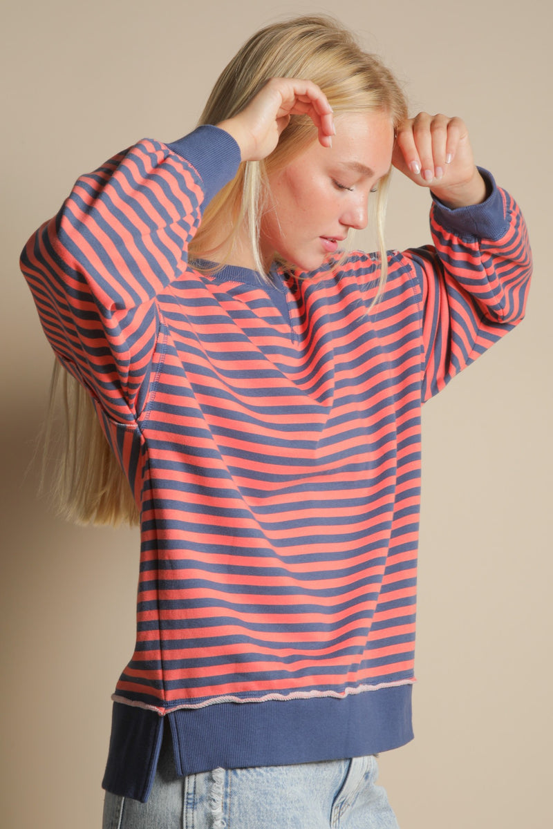 Stripe Comfy Casual Oversized Knit Top