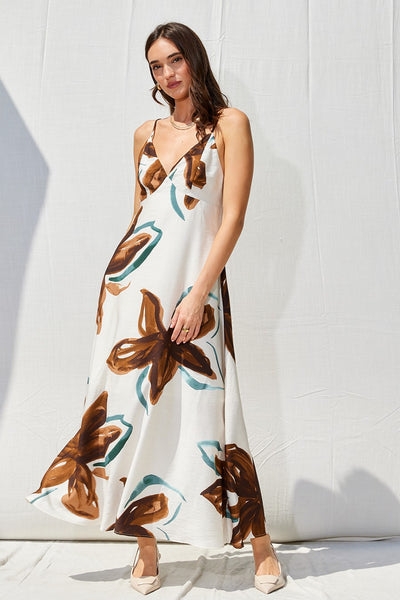 Printed Open Back Maxi Dress