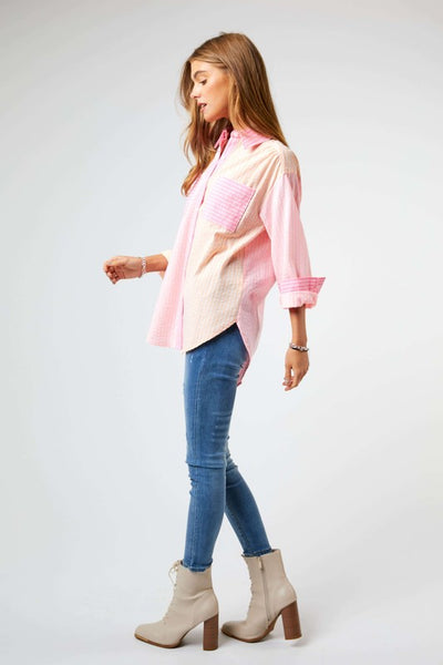 STRIPED COLOR BLOCK SHIRT TOP