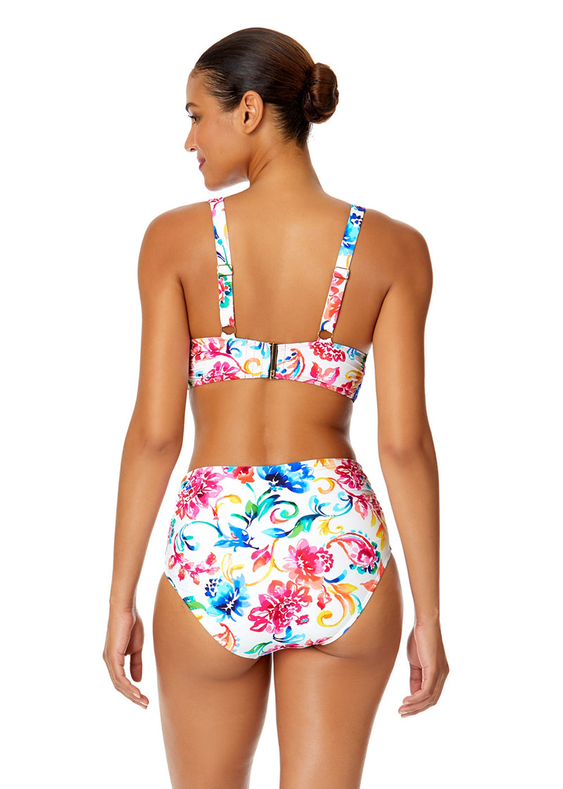Women's Watercolor Paisley Soft Band Shirred Bralette Bikini Top