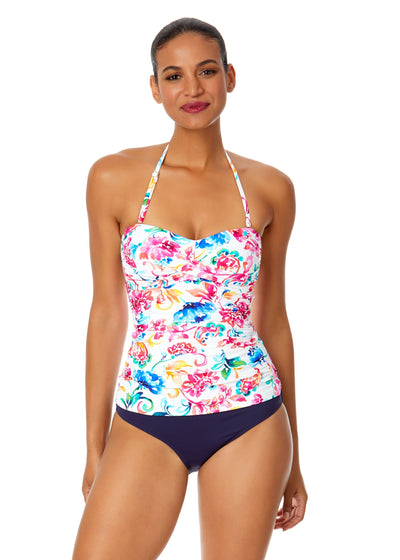 Women's Watercolor Paisley Twist Front Bandeaukini Swim Top