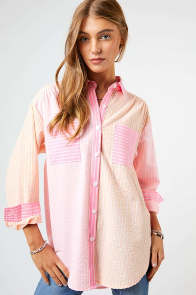 STRIPED COLOR BLOCK SHIRT TOP