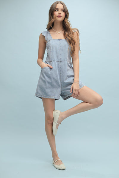 Denim Ruffle Sleeve Romper