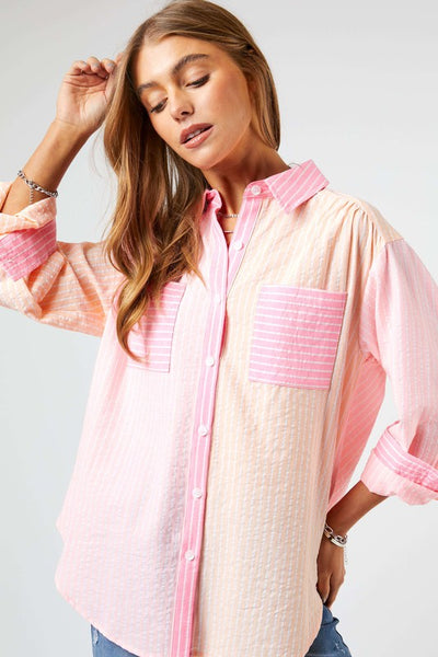 STRIPED COLOR BLOCK SHIRT TOP