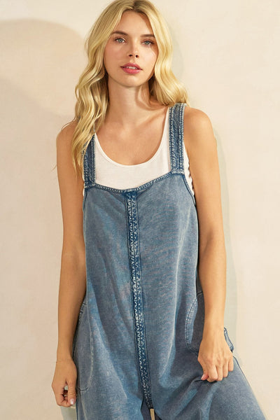 Mineral Wash Ankle Detail Wide Leg Jumpsuit