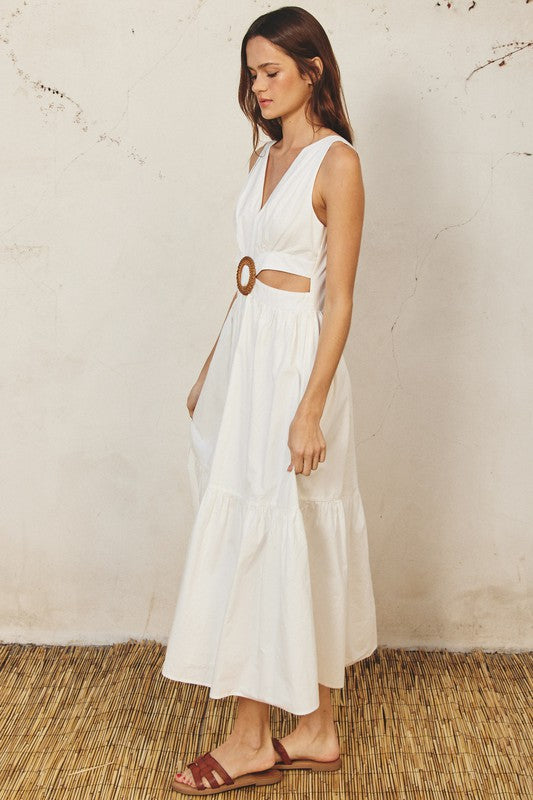 Cotton O Ring Cutout Midi Dress