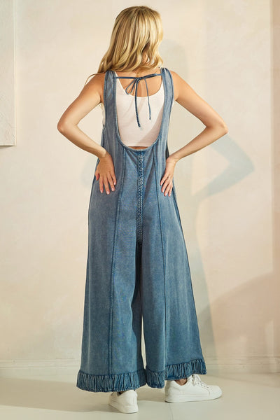 Mineral Wash Ankle Detail Wide Leg Jumpsuit