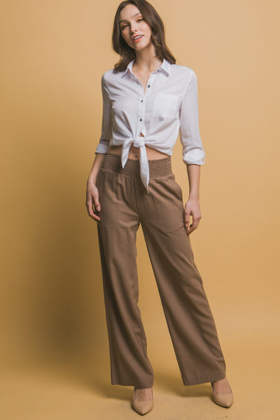 Shirred Waist Linen Pants