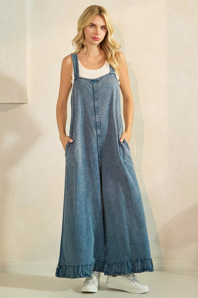Mineral Wash Ankle Detail Wide Leg Jumpsuit