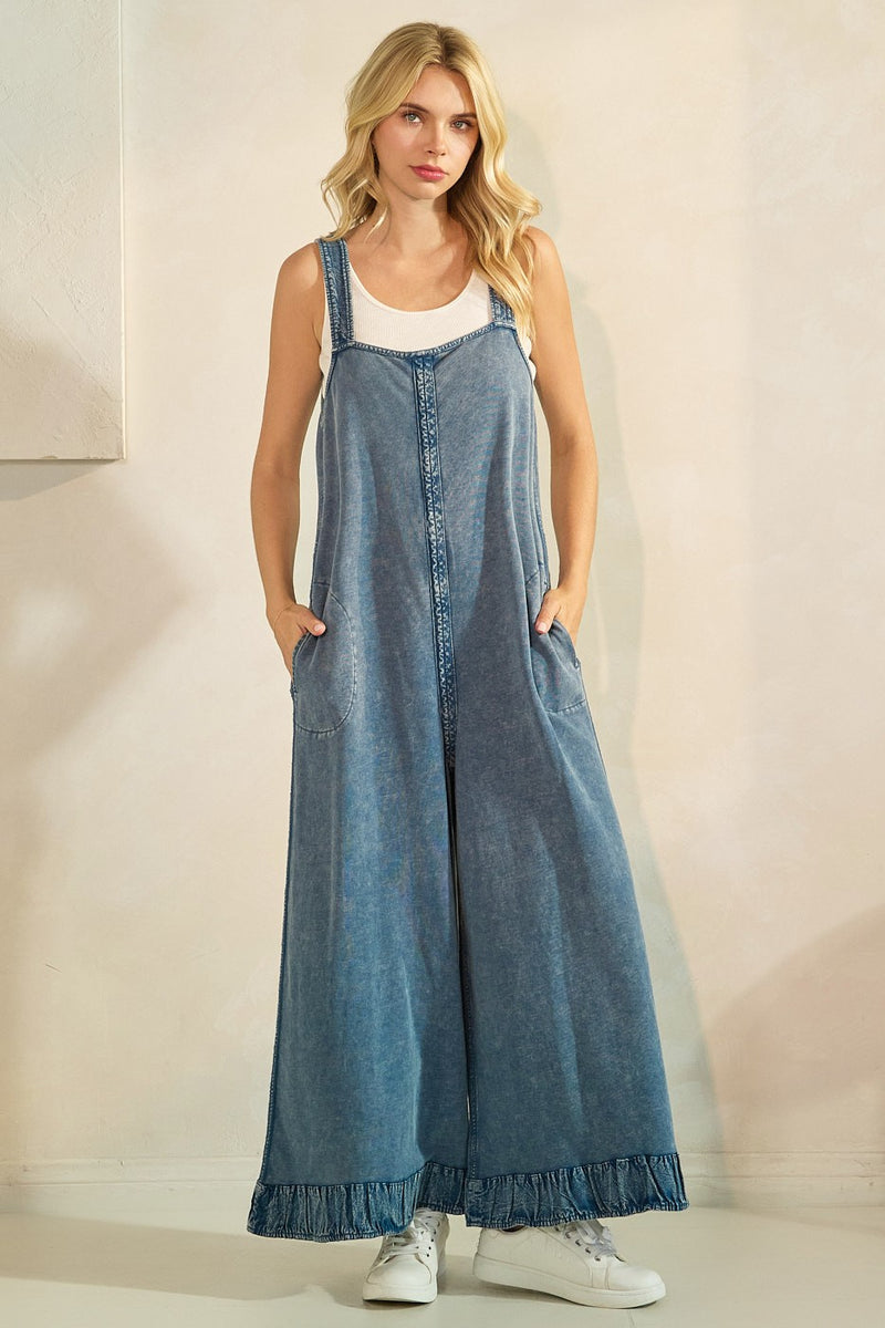 Mineral Wash Ankle Detail Wide Leg Jumpsuit