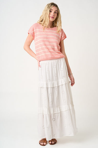 Broderie Ruffle Tier Elastic Waist Maxi Skirt