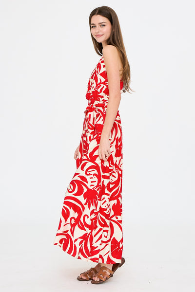 Cross Back Halter Print Maxi Dress