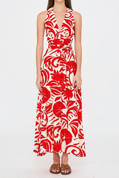 Cross Back Halter Print Maxi Dress