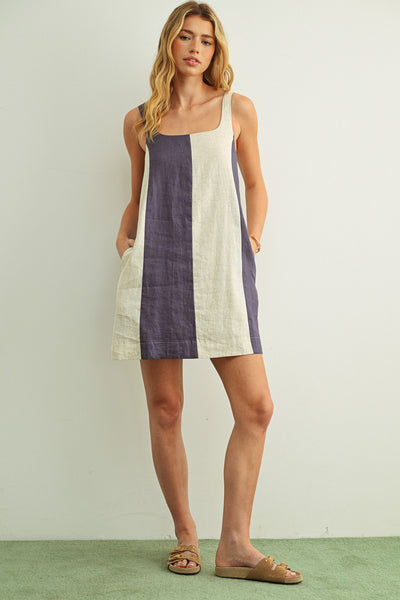 Color Block Linen Mini Dress