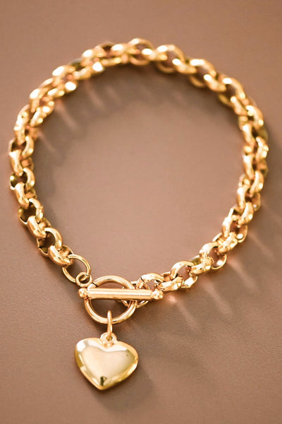 18k Gold Plated Waterproof Stainless Steel Link Heart Charm