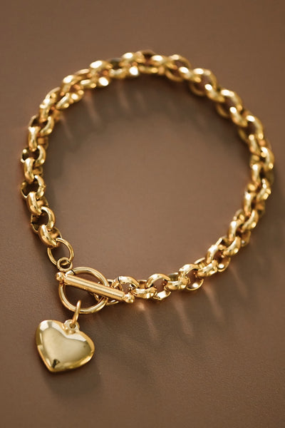18k Gold Plated Waterproof Stainless Steel Link Heart Charm