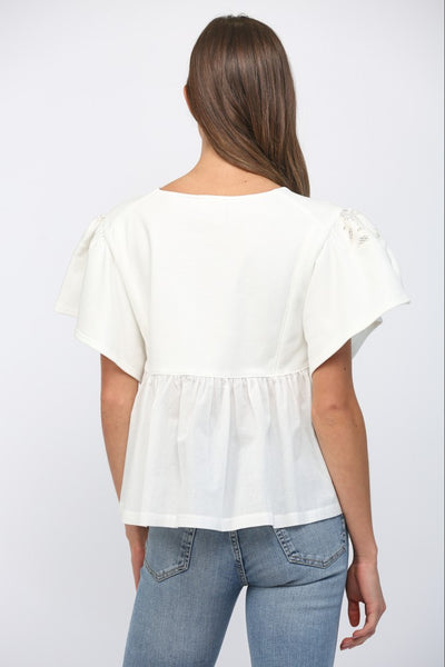 Emb Lace Trimmed Round Neck Sweatshirt Top