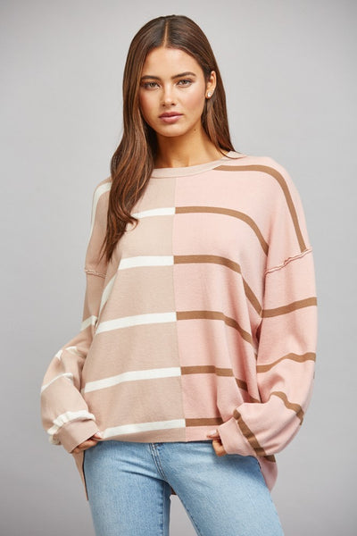 Color Blocked Stripe Loose Fit Sweater