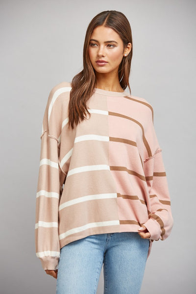 Color Blocked Stripe Loose Fit Sweater