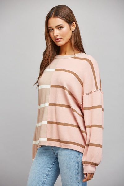 Color Blocked Stripe Loose Fit Sweater