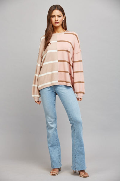 Color Blocked Stripe Loose Fit Sweater