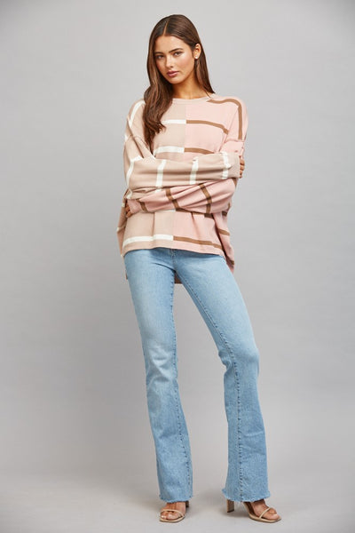 Color Blocked Stripe Loose Fit Sweater
