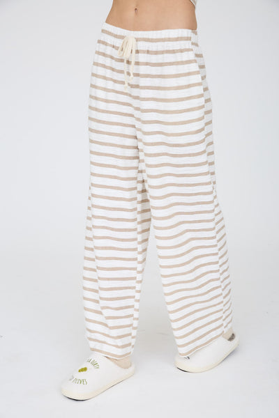 Stripe Drawstring Wide Leg Knit Lounge Pants