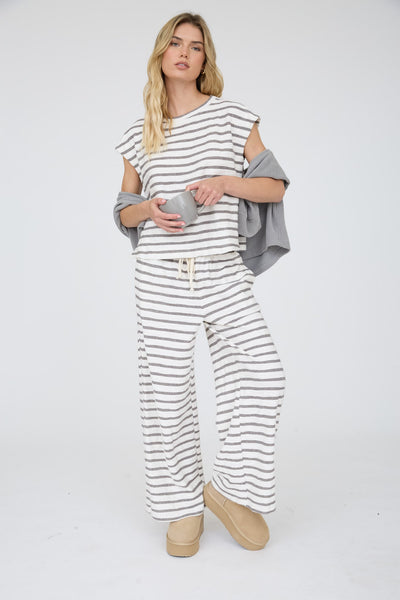 Stripe Drawstring Wide Leg Knit Lounge Pants