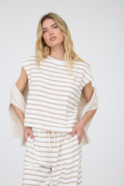 Stripe Round Neck Short Sleeve Knit Top