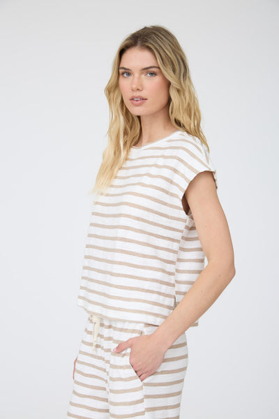 Stripe Round Neck Short Sleeve Knit Top