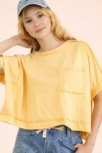Mineral Washed Oversized Crop Comfy Knit Top