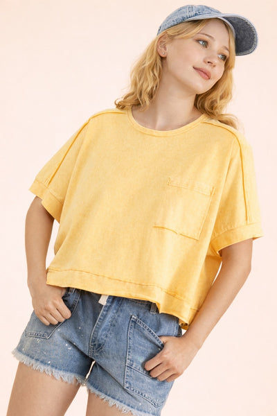 Mineral Washed Oversized Crop Comfy Knit Top