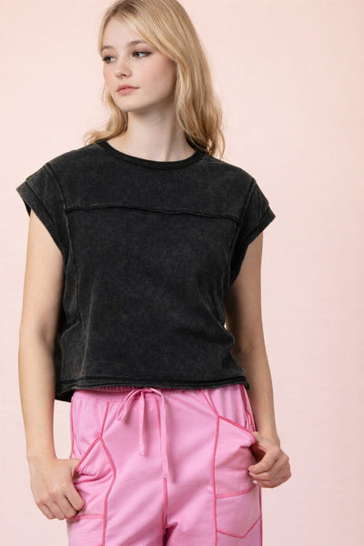 Mineral Washed Sleeveless Casual Knit Top