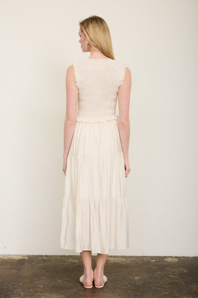 Plus Smocked Front Tie Ruffled Tiered Midi Dress